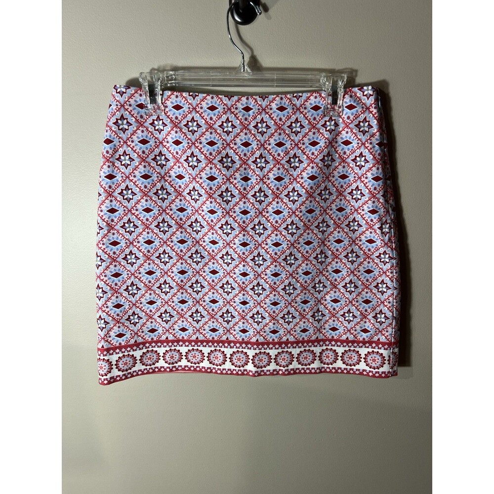 Talbots Mini Pencil Skirt Womens 12 P Petite Blue Red Floral Side Zip Stretch